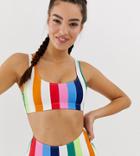 Monki Strappy Bikini Top In Rainbow Print