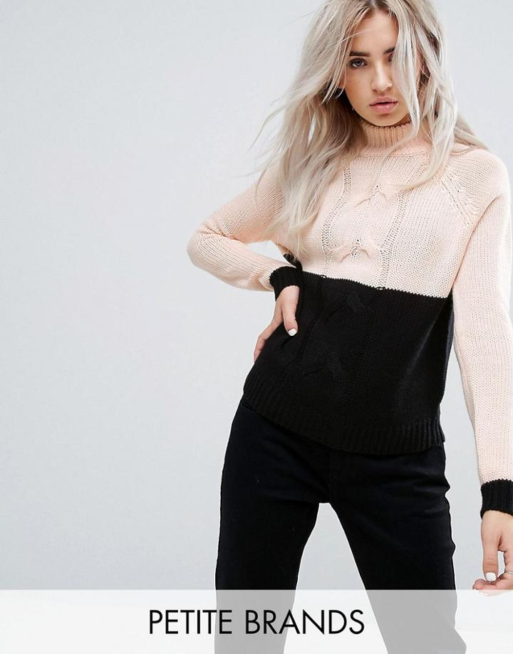 Noisy May Petite Contrast Cable Knit Sweater - Cream