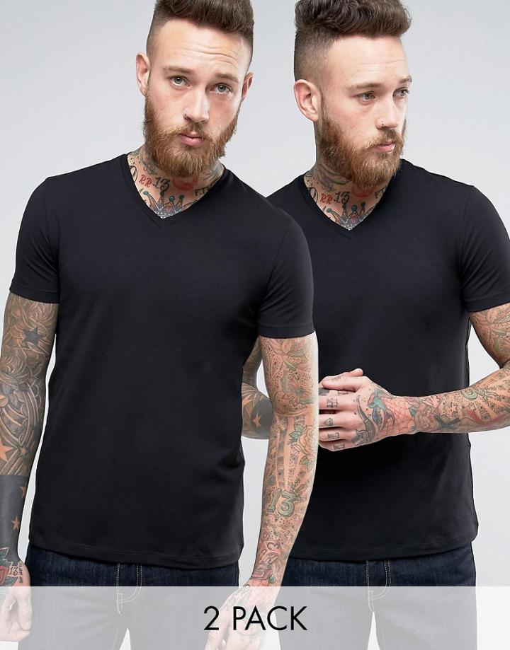 Hugo By Hugo Boss 2 Pack T-shirt Vneck Black/black - Black