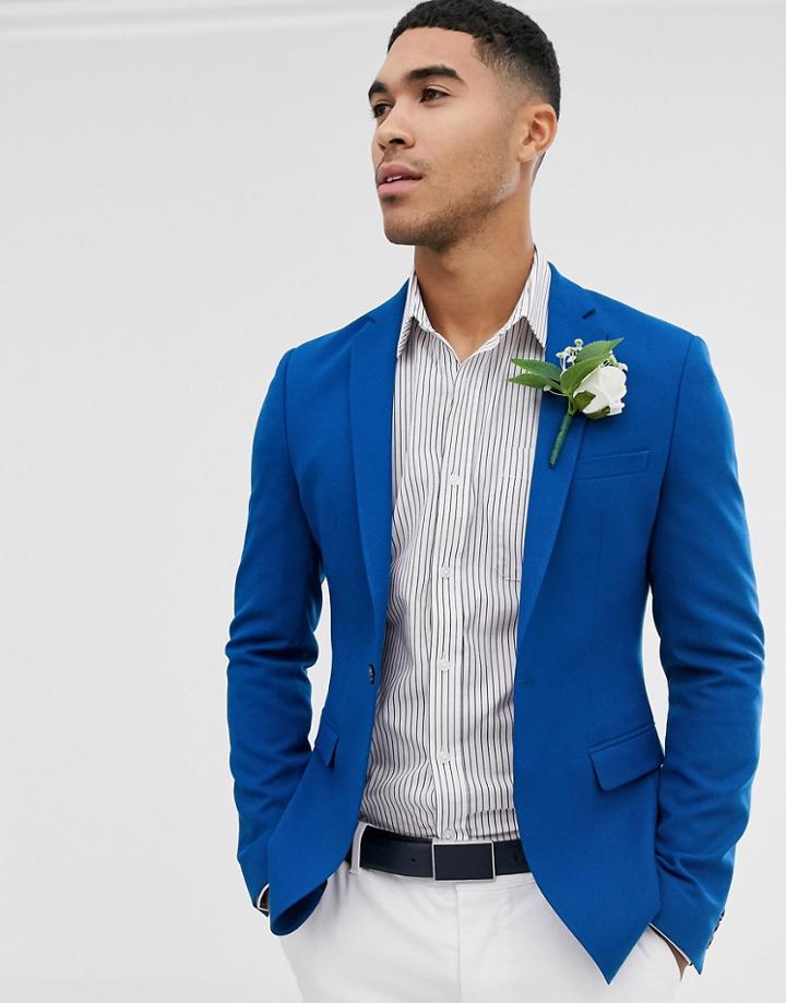 Asos Design Super Skinny Blazer In Blue Crepe - Blue