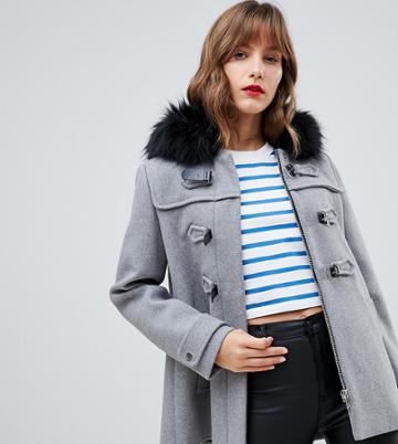 Stradivarius Duffle Coat With Faux Fur Hood