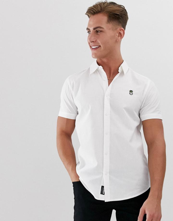 Threadbare Embroidered Pineapple Short Sleeve Shirt In White