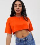 Asos Design Petite Super Crop T-shirt With Raw Edge In Red - Red