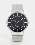 Christian Lars Mens Silver Mesh Watch With Black Dial - Silver