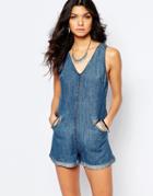 Blank Nyc V Neck Denim Romper - Blue