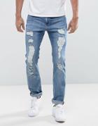 Lee Rider Slim Fit Jeans Heavy Rip & Repair Urban Trash - Blue