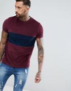 Asos Design T-shirt In Towelling With Contrast Panel And Tipping - Red