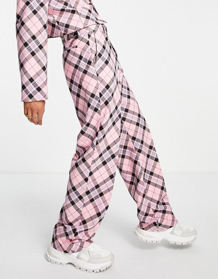Asos Design Skinny Suit Pants With Bias Tartan Check In Pink