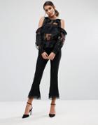 Three Floor Cropped Flared Culottes - Black
