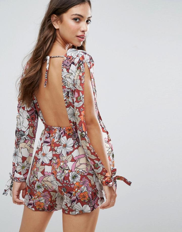 Influence Romper With Split Sleeve - Multi