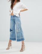 One Teaspoon Mrs James Culotte With Rips And Raw Hem - Blue