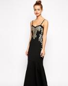 Lipstick Boutique Petite Spaghetti Strap Baroque Detail Fish Tail Maxi Dress - Black