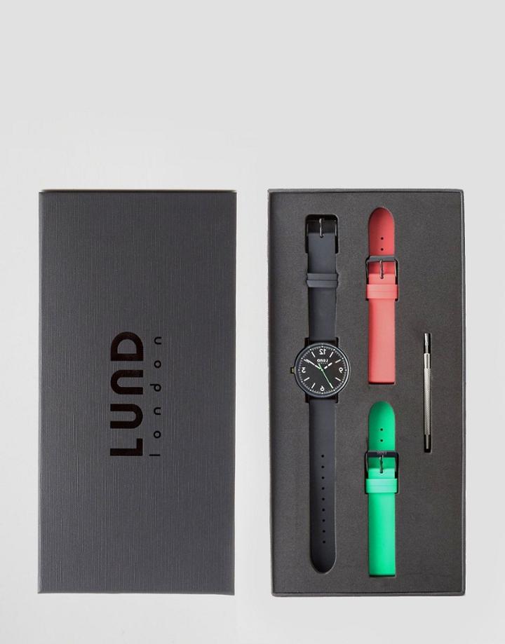 Lund London Faux Leather Watch With 3 Interchangable Straps - Multi