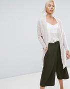 Selected Cardigan With Ribbed Cuff Sleeves - White