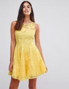 Ax Paris All Over Lace Skater Dress - Yellow