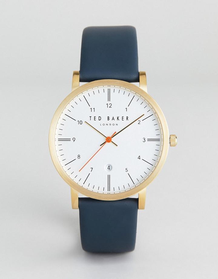 Ted Baker Samual Leather Watch In Navy - Navy