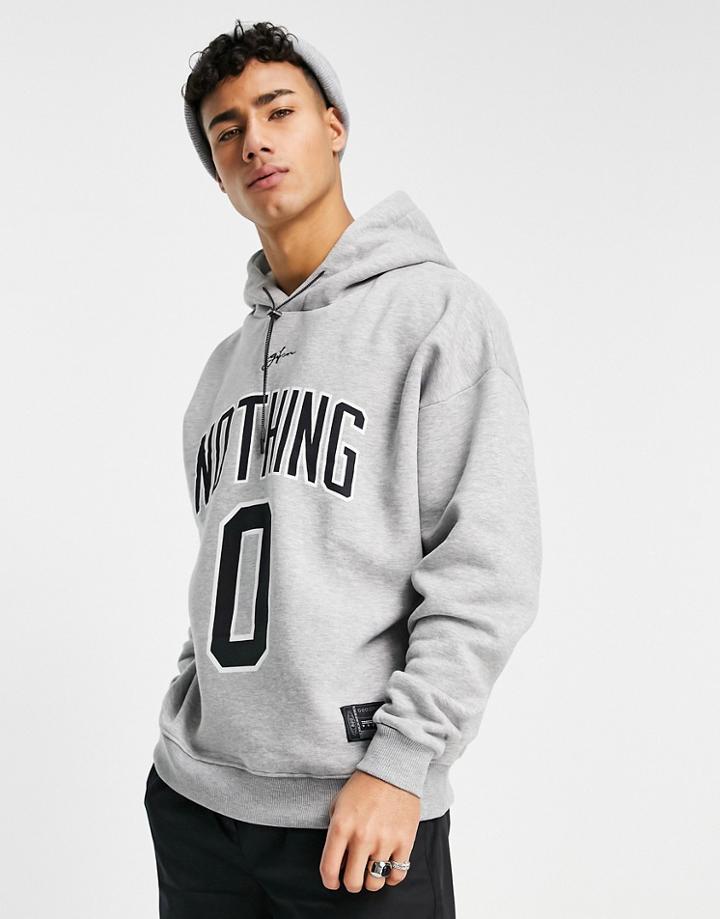 Good For Nothing Oversized 'nothing' Print Hoodie In Gray Heather