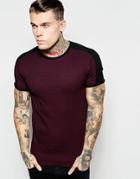 Asos Muscle T-shirt In Rib With Contrast Detail In Burgundy - Burgundy
