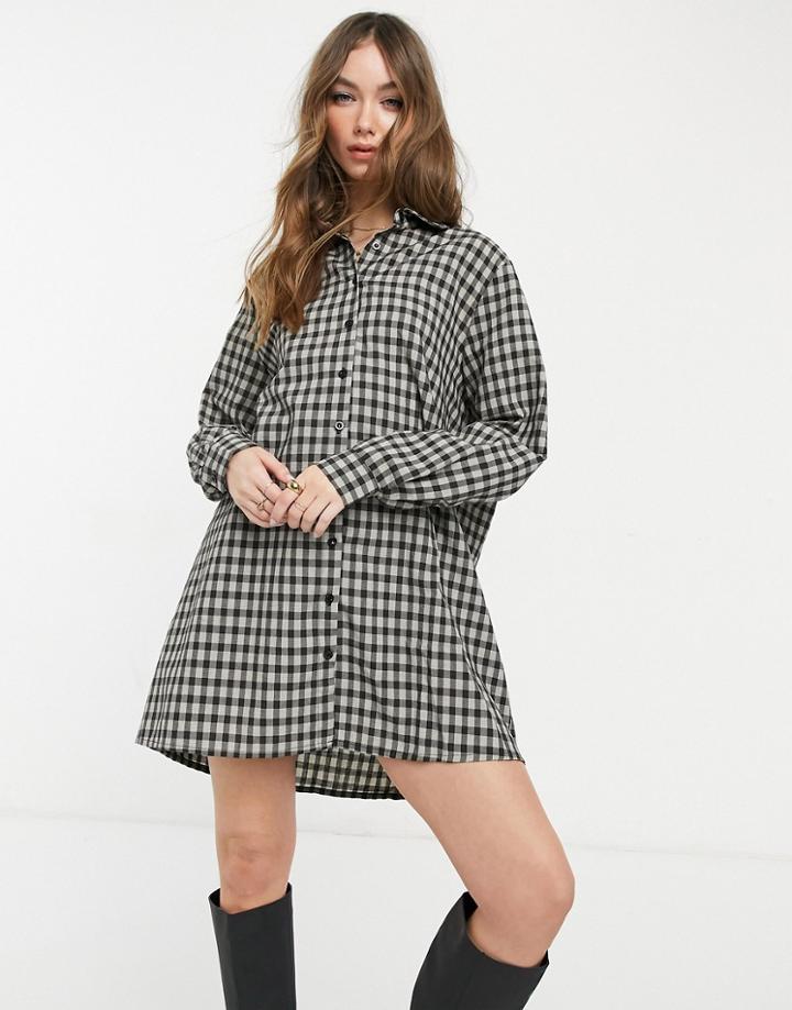 Urban Threads Oversized Checked Shirt Dress In Black And White-purple