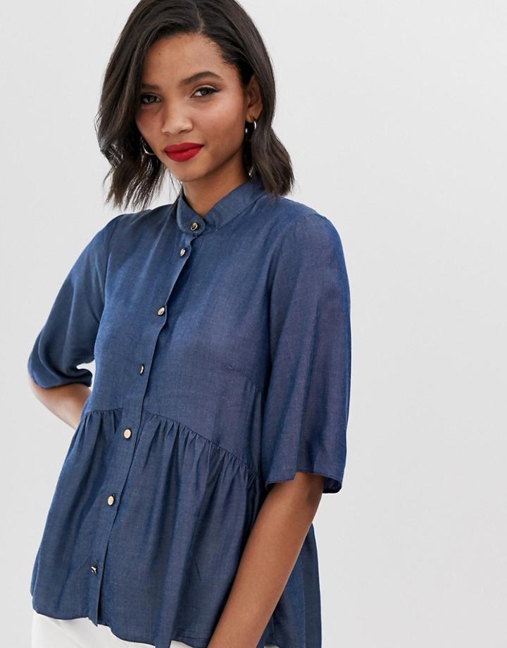 Closet Gathered Hem 3/4 Sleeve Blouse - Blue