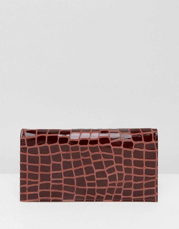 Asos Leather Croc Detail Foldover Purse - Brown