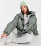 Asos Design Tall Oversized Recycled Puffer Jacket In Khaki-green