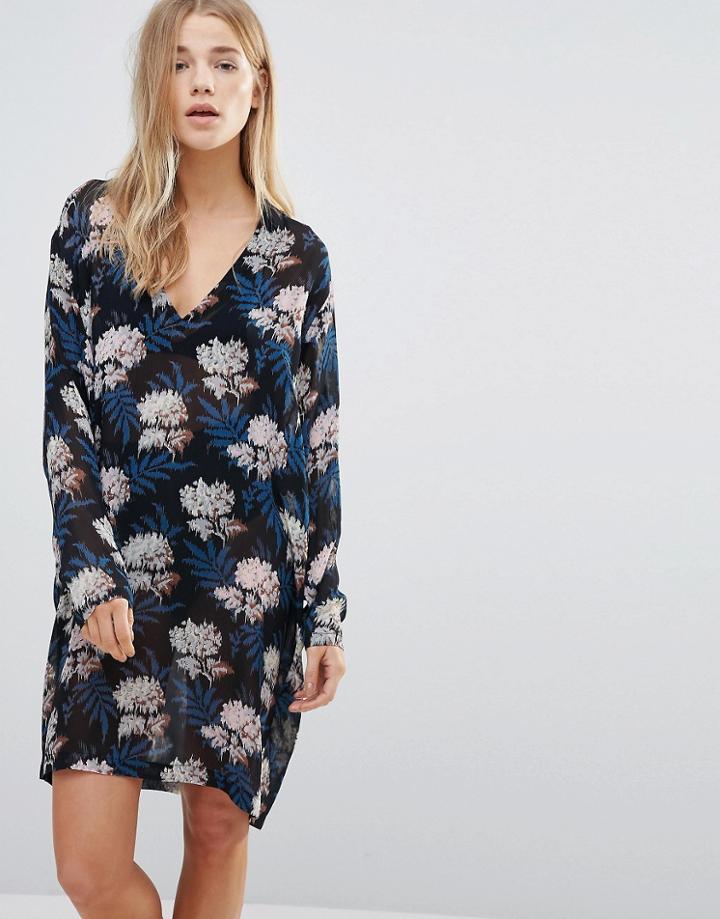 Ganni Park Row Georgette V Neck Batwing Dress - Black