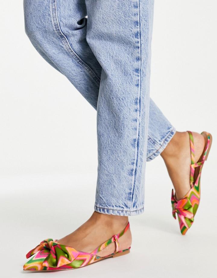 Asos Design Lido Bow Ballet Flats In Swirl Print-multi