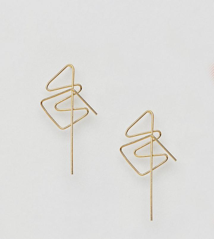 Asos Design Gold Plated Sterling Silver Abstract Twist Stud Earrings - Gold
