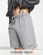 Asos Design Oversized Shorts In Gray Vintage Wash With Nyc Embroidery - Part Of A Set