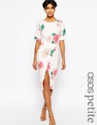 Asos Petite Occasion Wiggle Dress In Floral Print With Wrap Front - Multi