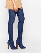 Truffle Collection Over The Knee Denim Boot - Denim