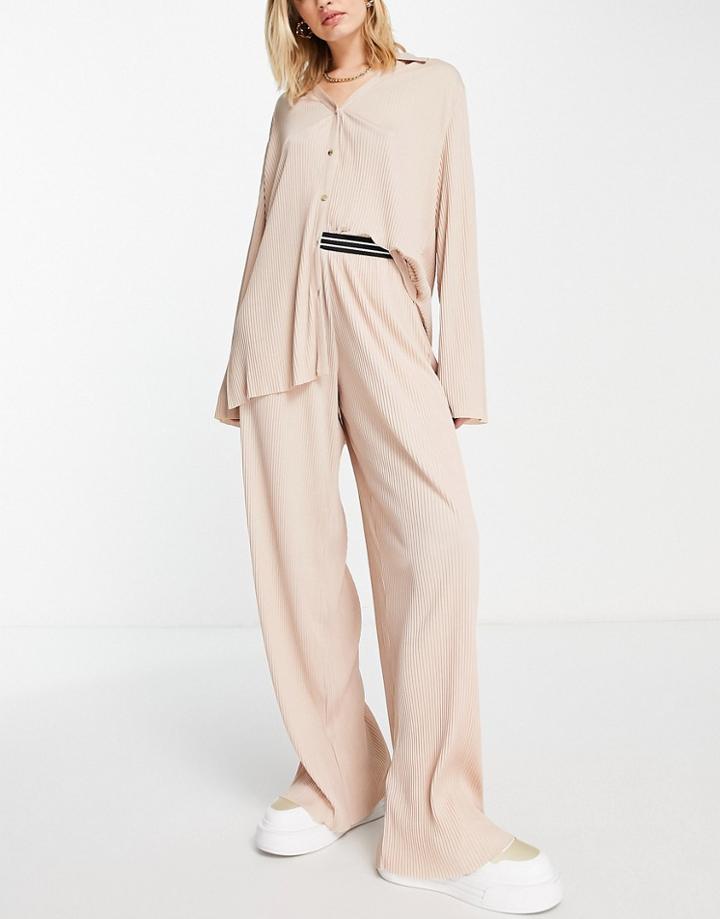 River Island Plisse Pants In Light Beige - Part Of A Set-neutral