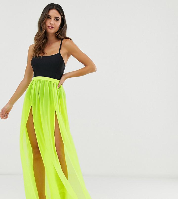 Glamorous Exclusive Mesh Beach Skirt In Neon Lime