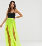 Glamorous Exclusive Mesh Beach Skirt In Neon Lime