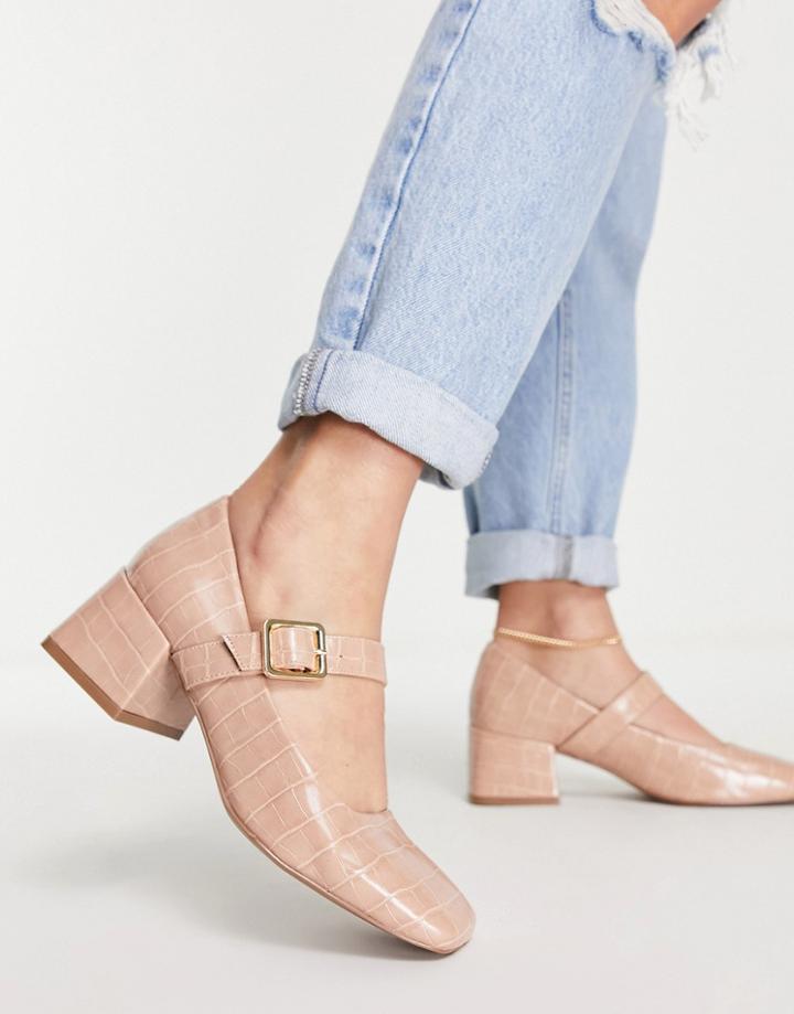Asos Design Sadie Mary Jane Block Heels In Beige-neutral