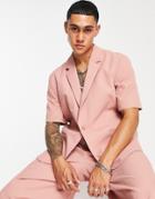 Asos Design Slim Micro Seersucker Suit Jacket In Pink-green