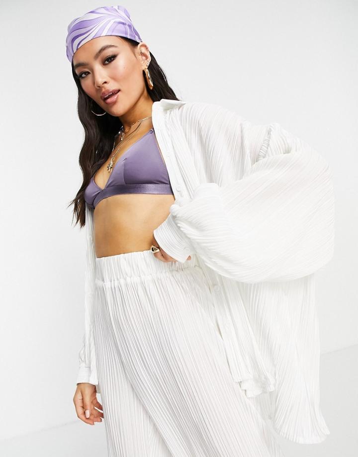 Public Desire Plisse Oversized Shirt In Ecru - Part Of A Set-neutral