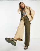 Topshop Half And Half Contrast Straight Leg Pants In Pink And Khaki And Stone - Part Of A Set-multi