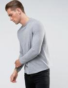 Asos Long Sleeve T-shirt In Textured Waffle Fabric In Gray Marl - Gray