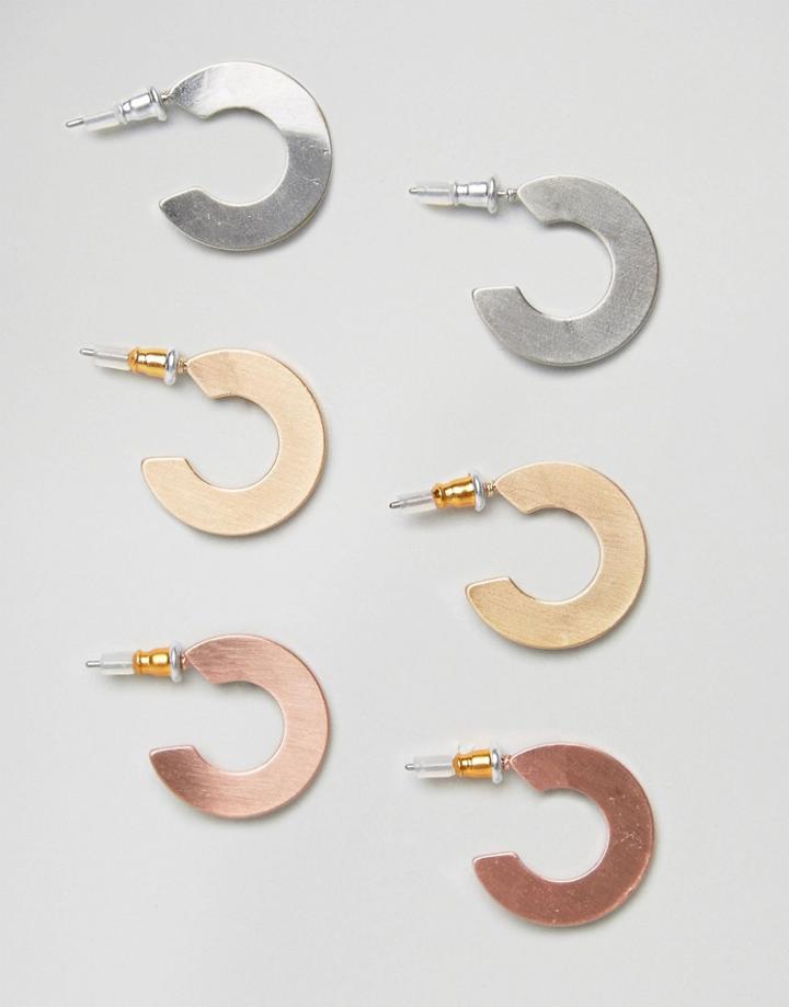New Look 3 Pack Flat Hoop Earrings - Multi