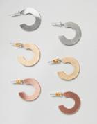 New Look 3 Pack Flat Hoop Earrings - Multi