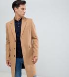 Asos Design Tall Wool Mix Overcoat In Camel - Tan