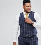 Harry Brown Plus Slim Fit Blue Check Windowpane Vest - Navy