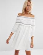 Asos Off Shoulder Sundress With Colored Shirring Detail - White