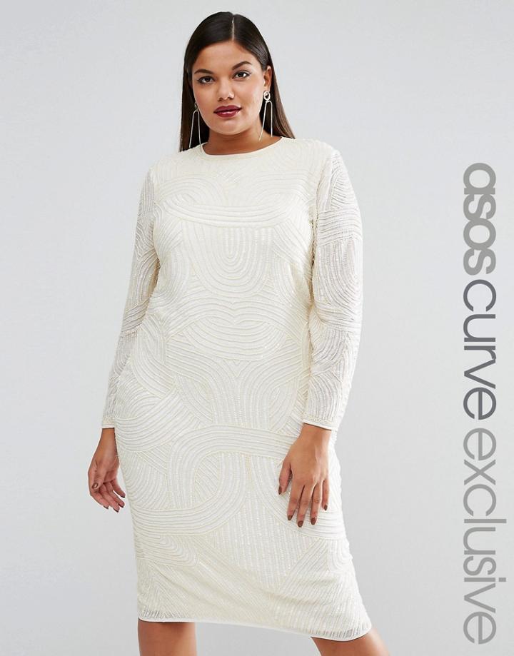 Asos Curve Red Carpet 20's Beaded Midi Dress - Cream