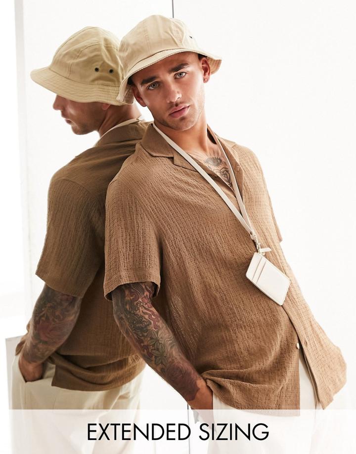 Asos Design Relaxed Shirt In Recycled Blend Crinkle Lightweight Fabric In Brown