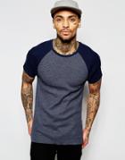 Asos Muscle T-shirt With Contrast Raglan Sleeves In Waffle Fabric In Navy