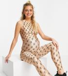 Flounce London Maternity Gym Top In Slightly Cropped Length In Logo Print-multi