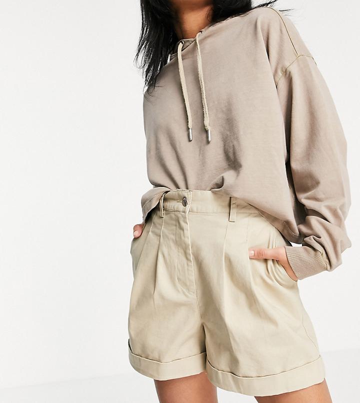 Asos Design Petite Chino Short In Stone-neutral
